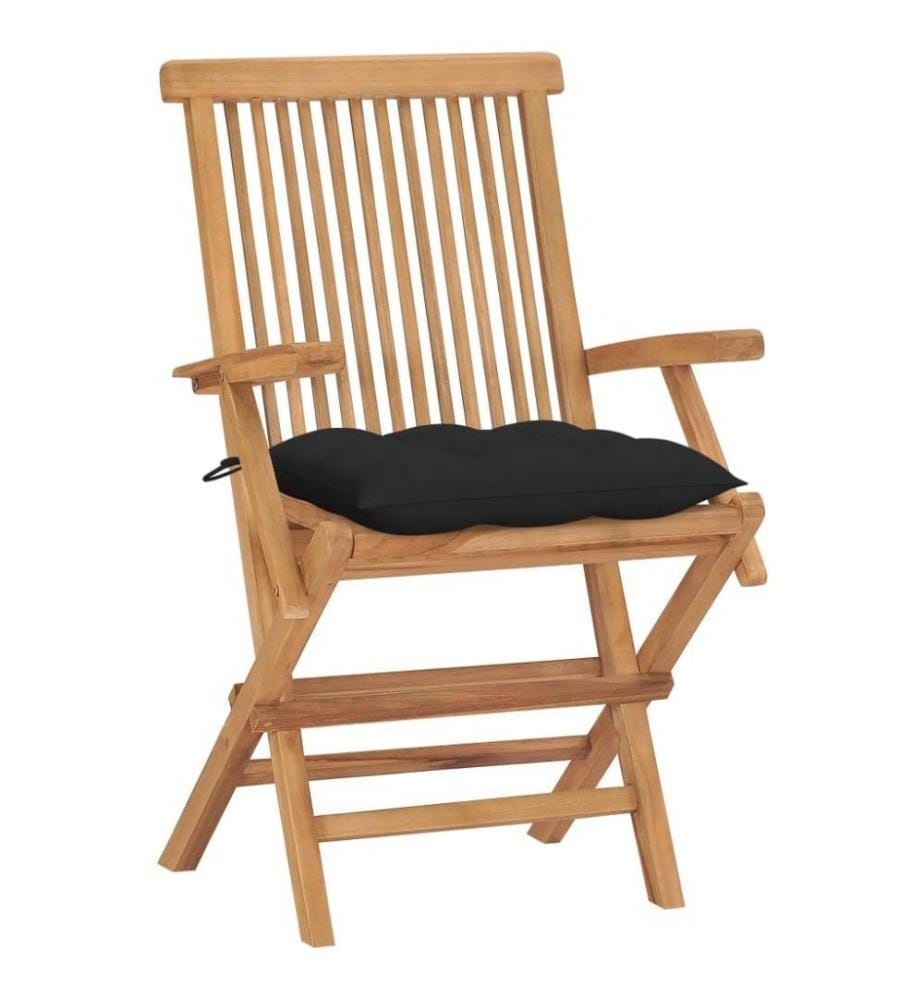 Gartenstühle mit Schwarzen Kissen 4 Stk. Massivholz Teak