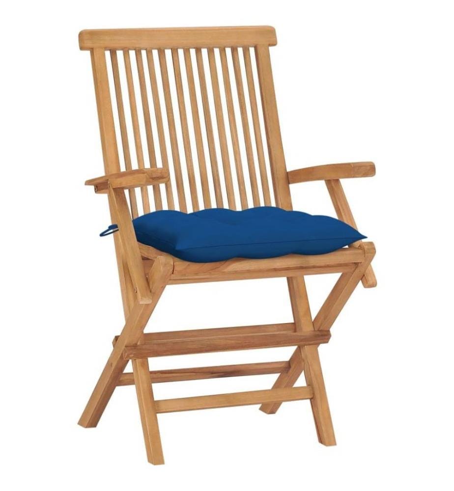 Gartenstühle mit Blauen Kissen 4 Stk. Massivholz Teak