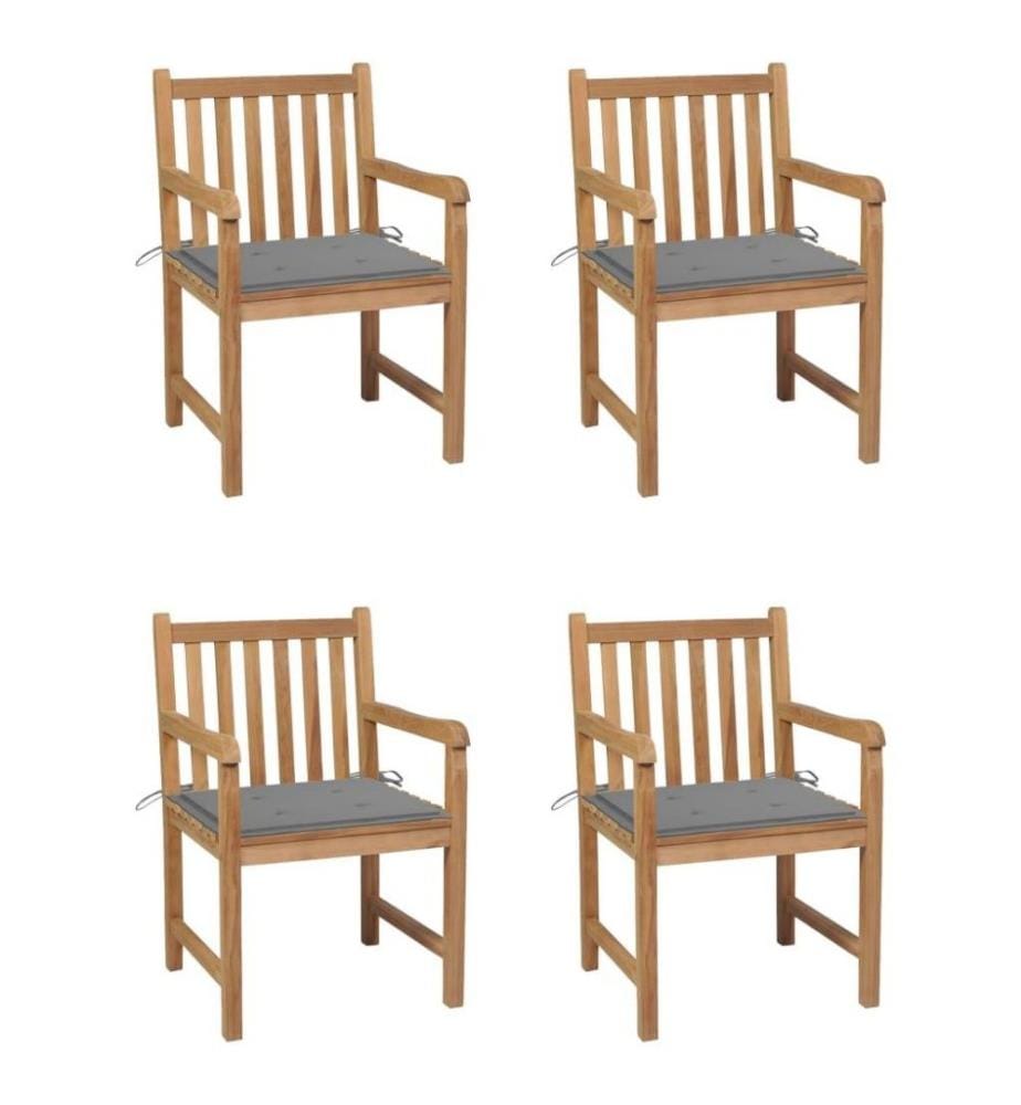 Gartenstühle 4 Stk. mit Grauen Kissen Massivholz Teak