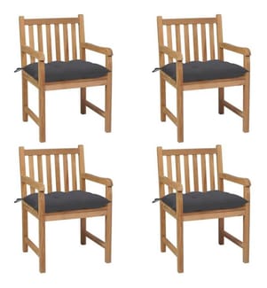 Gartenstühle 4 Stk. mit Anthrazit Kissen Massivholz Teak