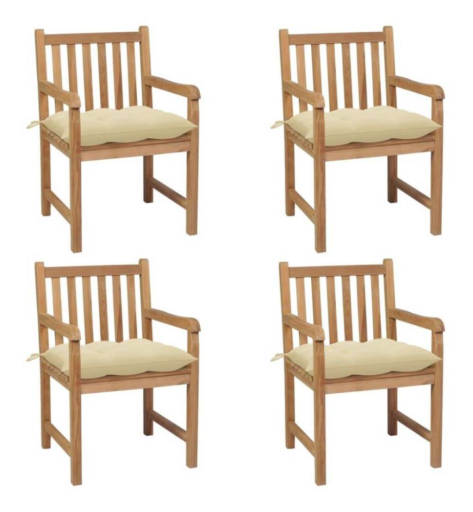 Gartenstühle 4 Stk. mit Cremeweissen Kissen Massivholz Teak