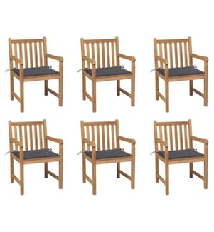 Gartenstühle 6 Stk. mit Anthrazit Kissen Massivholz Teak