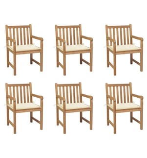 Chaises de jardin 6 pcs avec coussins crème Bois de teck massif