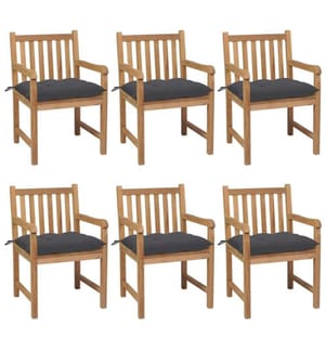 Gartenstühle 6 Stk. mit Anthrazit Kissen Massivholz Teak