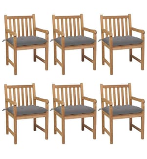Chaises de jardin 6 pcs avec coussins gris Bois de teck solide