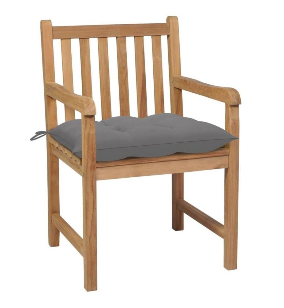 Chaises de jardin 6 pcs avec coussins gris Bois de teck solide