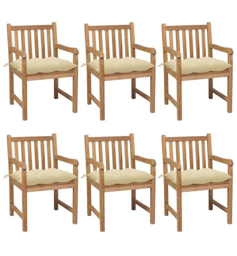 Gartenstühle 6 Stk. mit Cremeweissen Kissen Massivholz Teak
