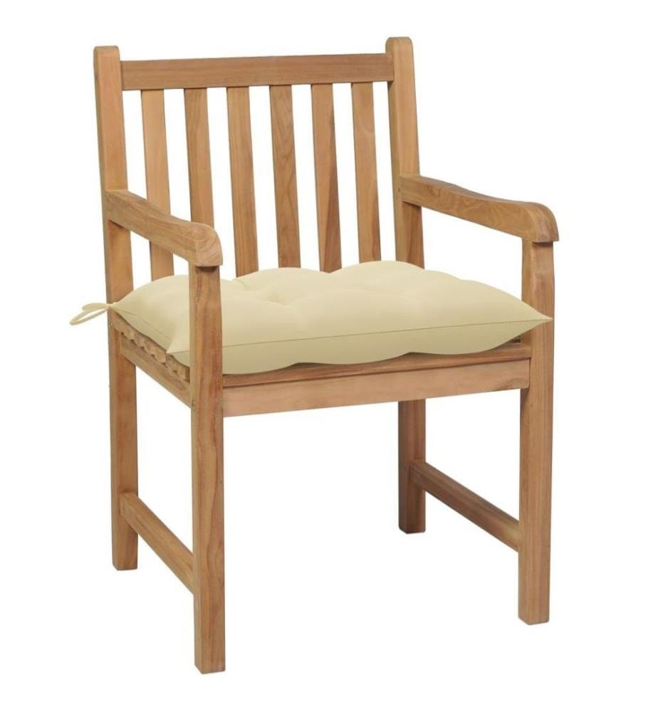 Gartenstühle 6 Stk. mit Cremeweissen Kissen Massivholz Teak