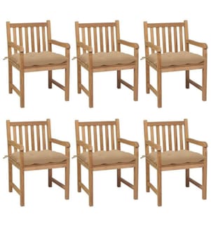 Gartenstühle 6 Stk. mit Beigen Kissen Massivholz Teak