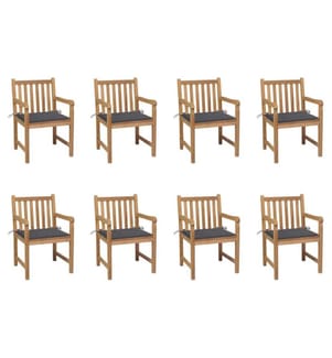 Gartenstühle 8 Stk. mit Anthrazit Kissen Massivholz Teak