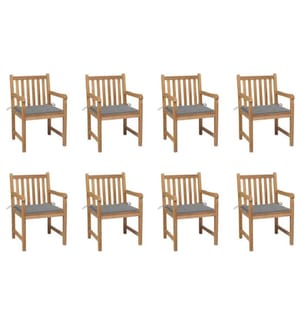 Chaises de jardin 8 pcs avec coussins gris Bois de teck massif