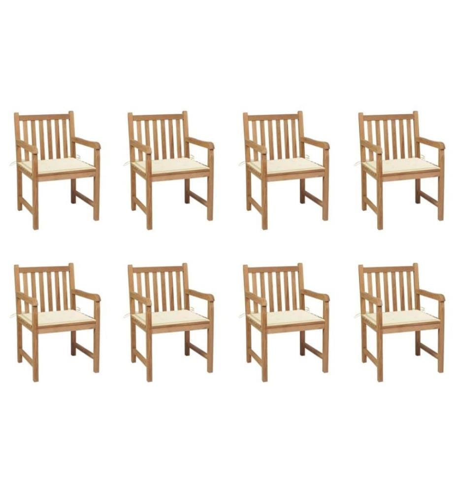 Chaises de jardin 8 pcs avec coussins crème Bois de teck massif