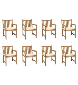 Chaises de jardin 8 pcs avec coussins crème Bois de teck massif