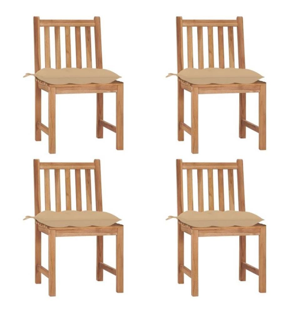 Chaises de jardin 4 pcs avec coussins Bois de teck massif