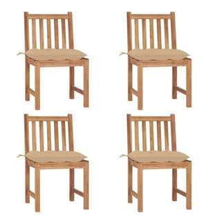 Chaises de jardin 4 pcs avec coussins Bois de teck massif