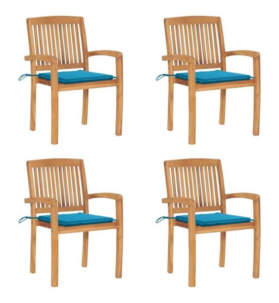 Stapelbare Gartenstühle mit Kissen 4 Stk. Massivholz Teak