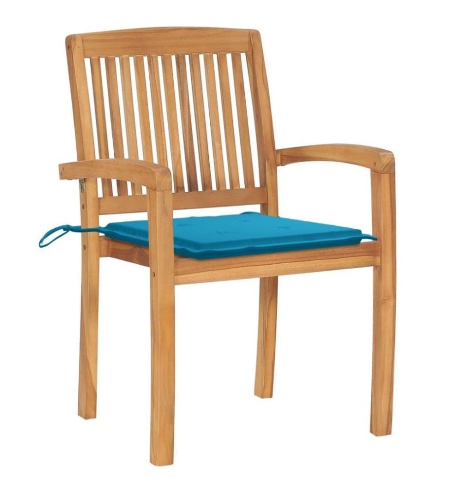 Stapelbare Gartenstühle mit Kissen 6 Stk. Massivholz Teak