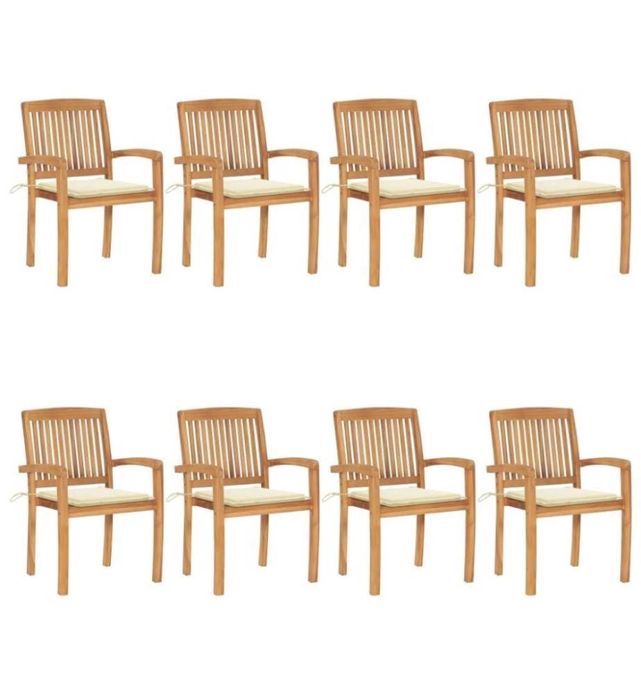 Stapelbare Gartenstühle mit Kissen 8 Stk. Massivholz Teak
