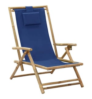 Verstellbarer Relaxstuhl Marineblau Bambus und Stoff