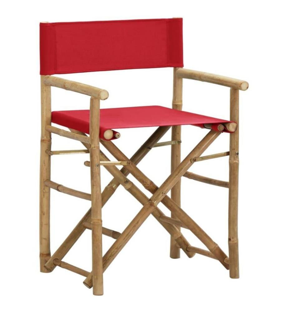 Chaises pliables de directeur 2 pcs Rouge Bambou et tissu