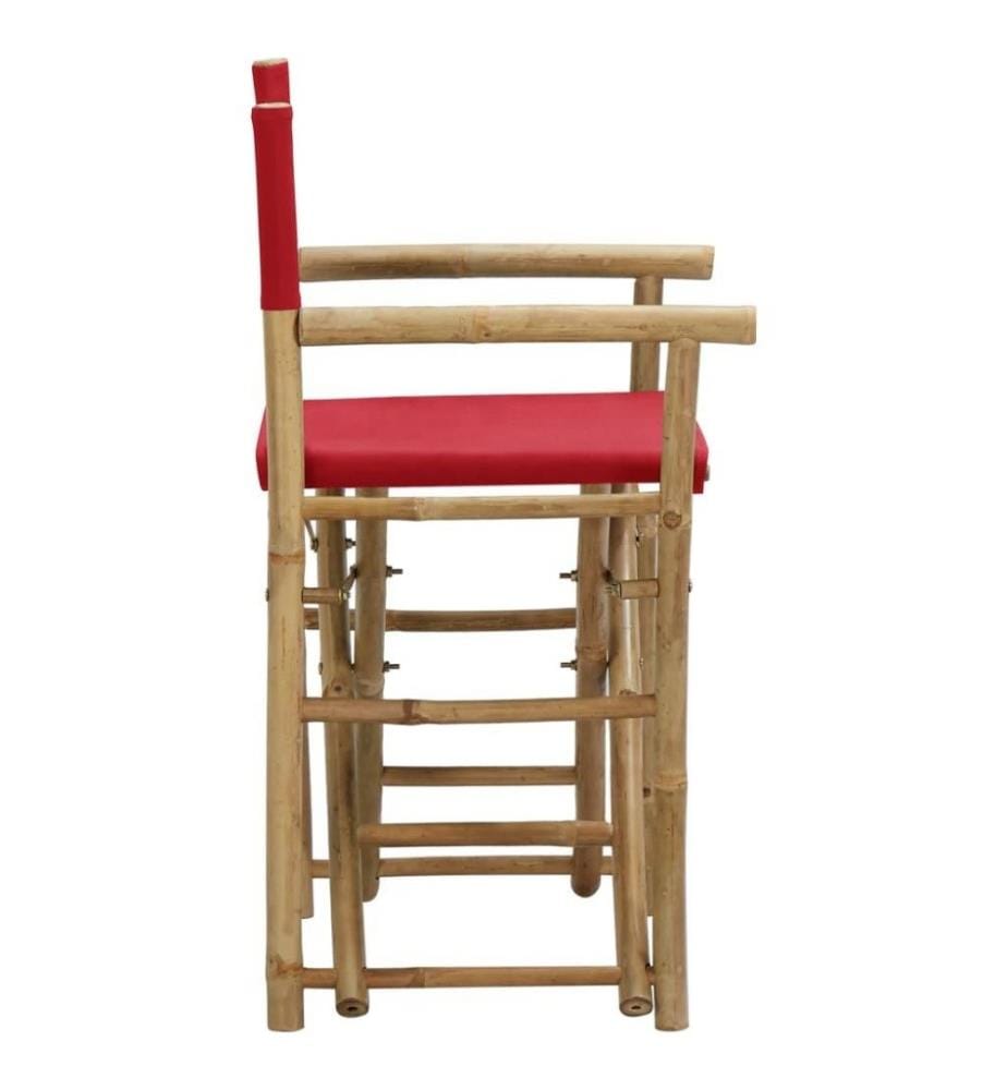 Chaises pliables de directeur 2 pcs Rouge Bambou et tissu