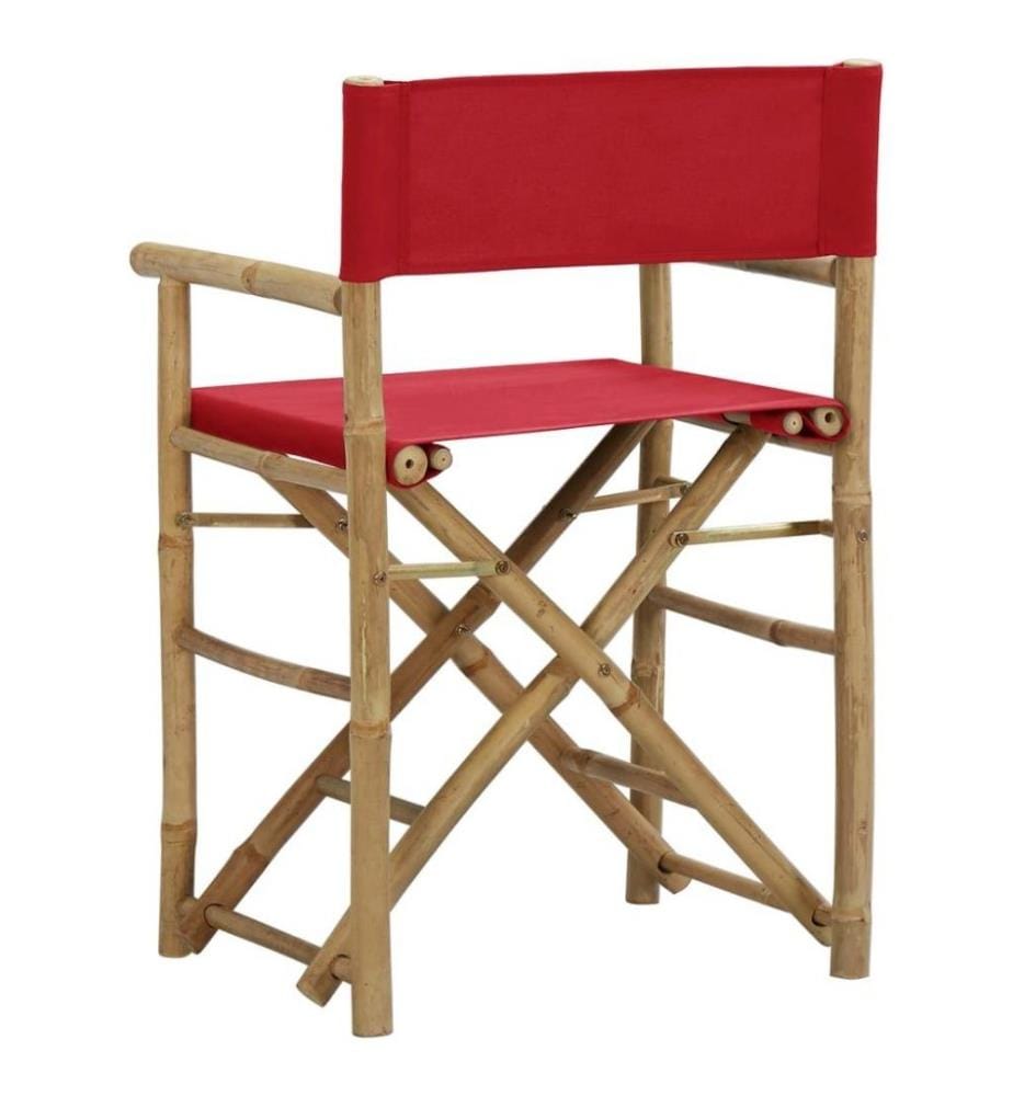 Chaises pliables de directeur 2 pcs Rouge Bambou et tissu