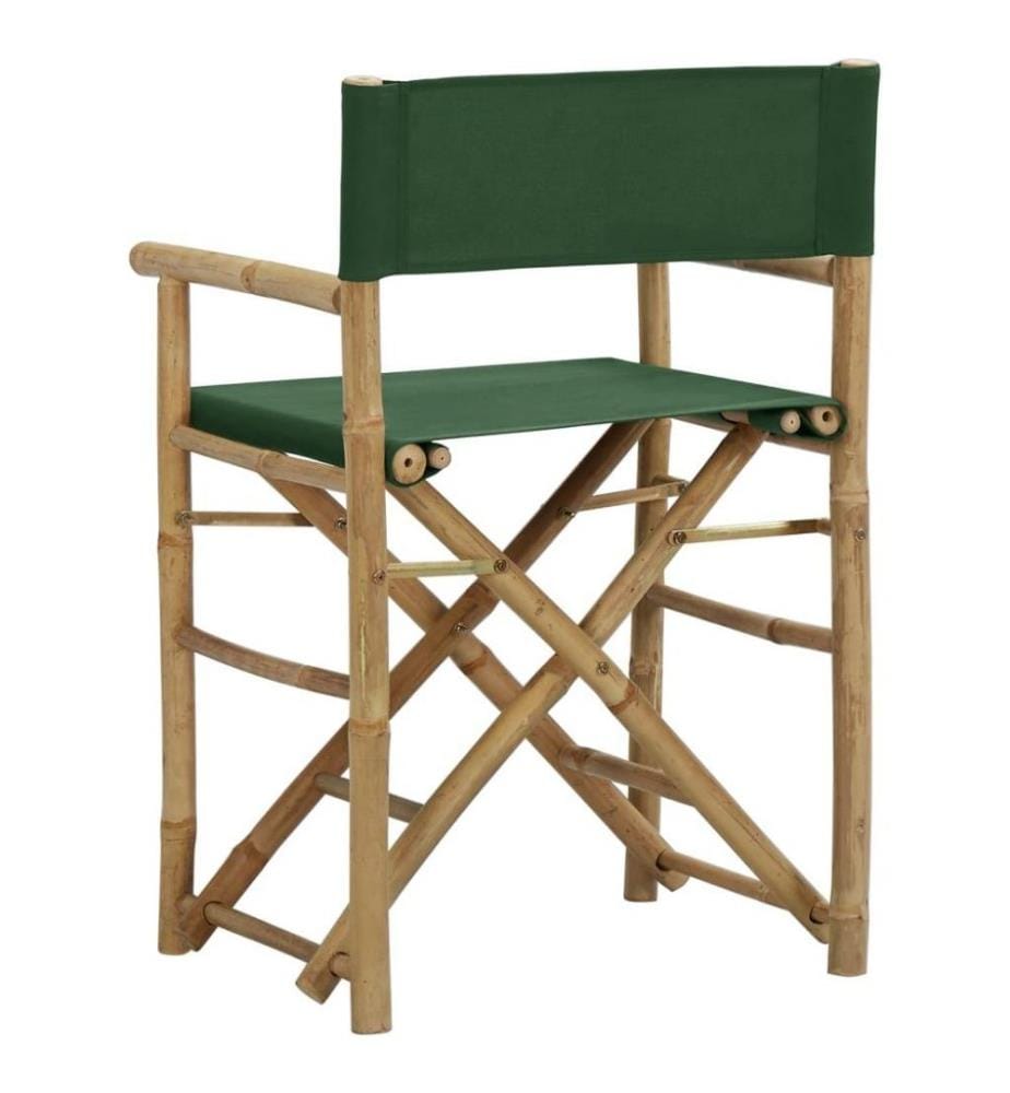 Chaises pliables de directeur 2 pcs Vert Bambou et tissu