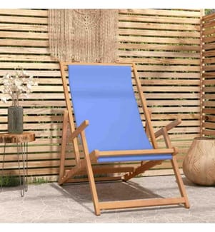 Strandstuhl Klappbar Massivholz Teak Blau