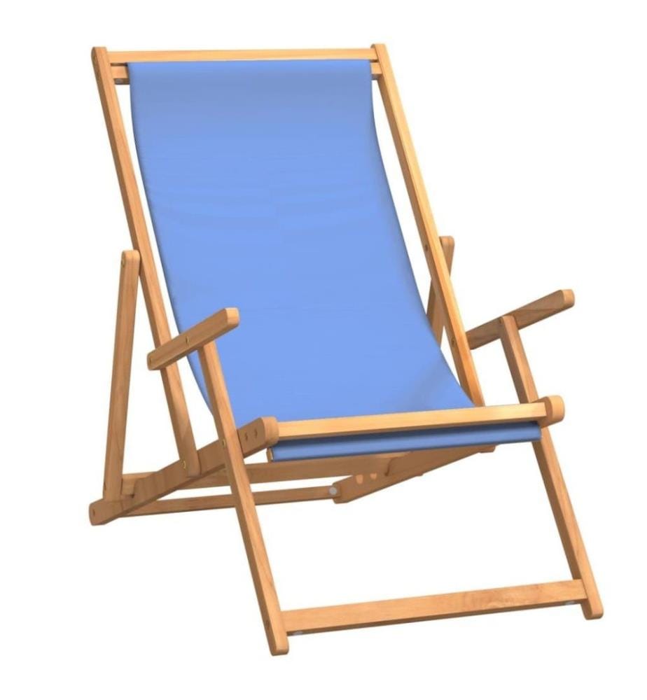 Strandstuhl Klappbar Massivholz Teak Blau