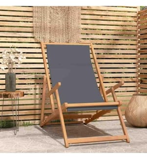 Strandstuhl Klappbar Massivholz Teak Grau