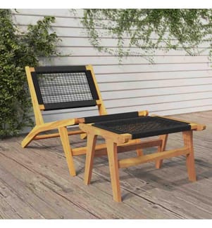 Chaise de jardin et repose-pieds Bois teck solide et polyester