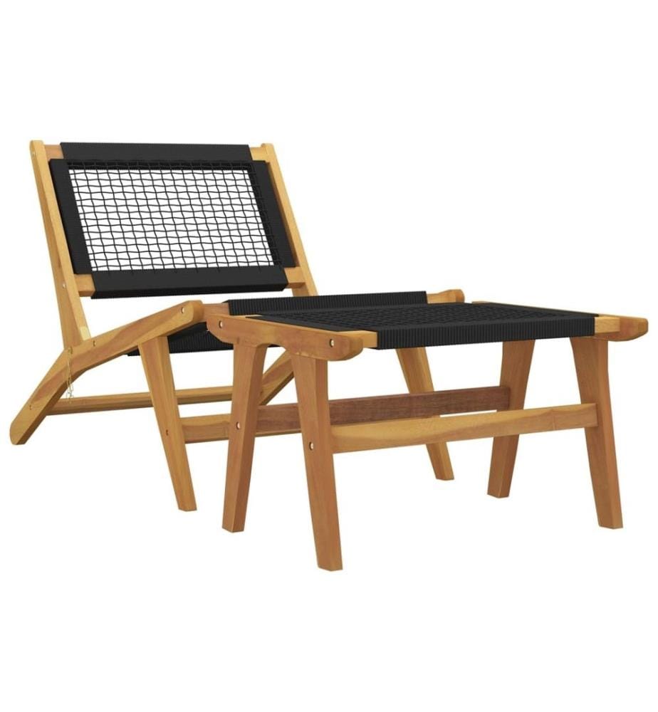 Chaise de jardin et repose-pieds Bois teck solide et polyester