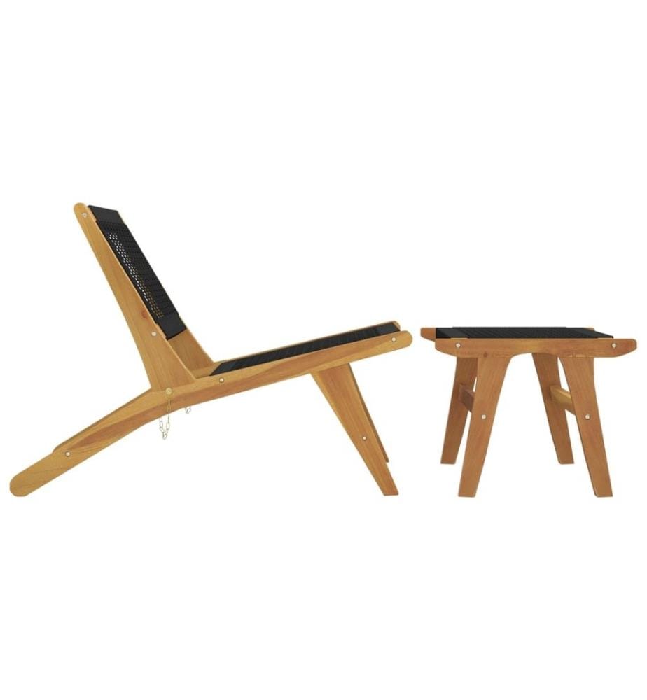 Chaise de jardin et repose-pieds Bois teck solide et polyester