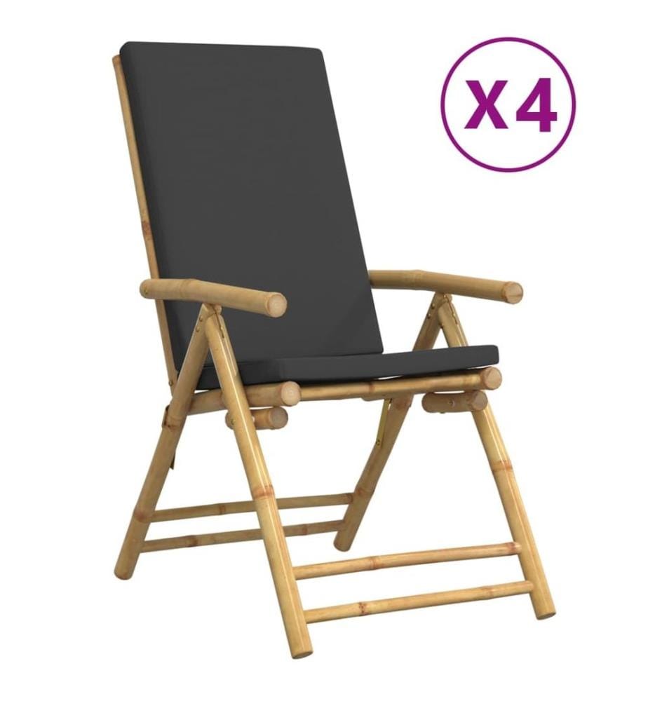 Chaises de bistro pliantes lot de 4 coussins gris foncé bambou