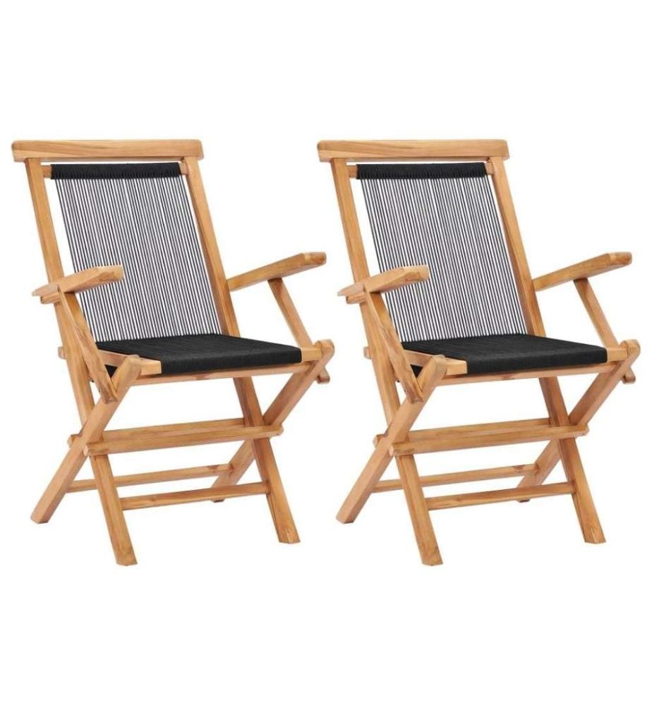 Chaises pliables de jardin 2 pcs Bois de teck solide et corde