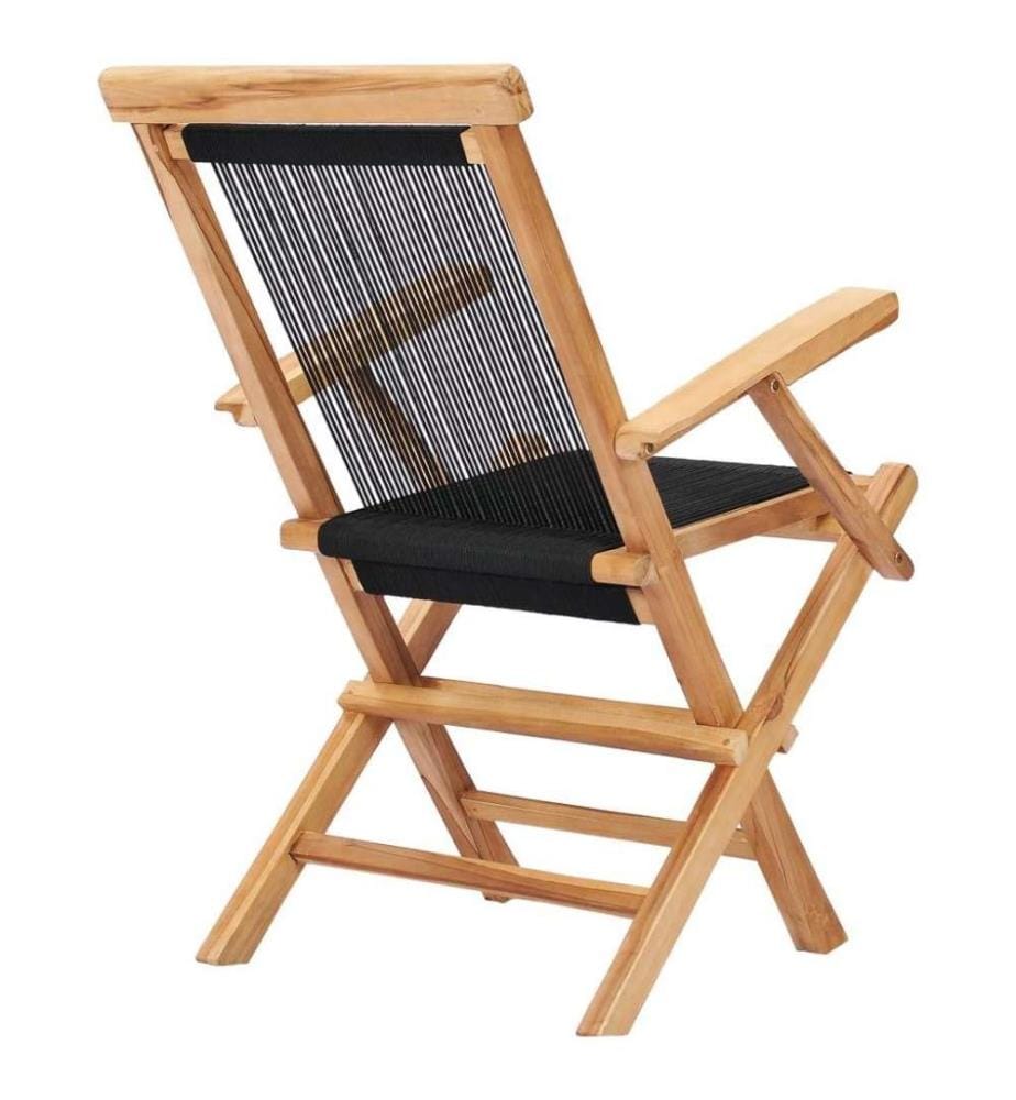 Chaises pliables de jardin 2 pcs Bois de teck solide et corde