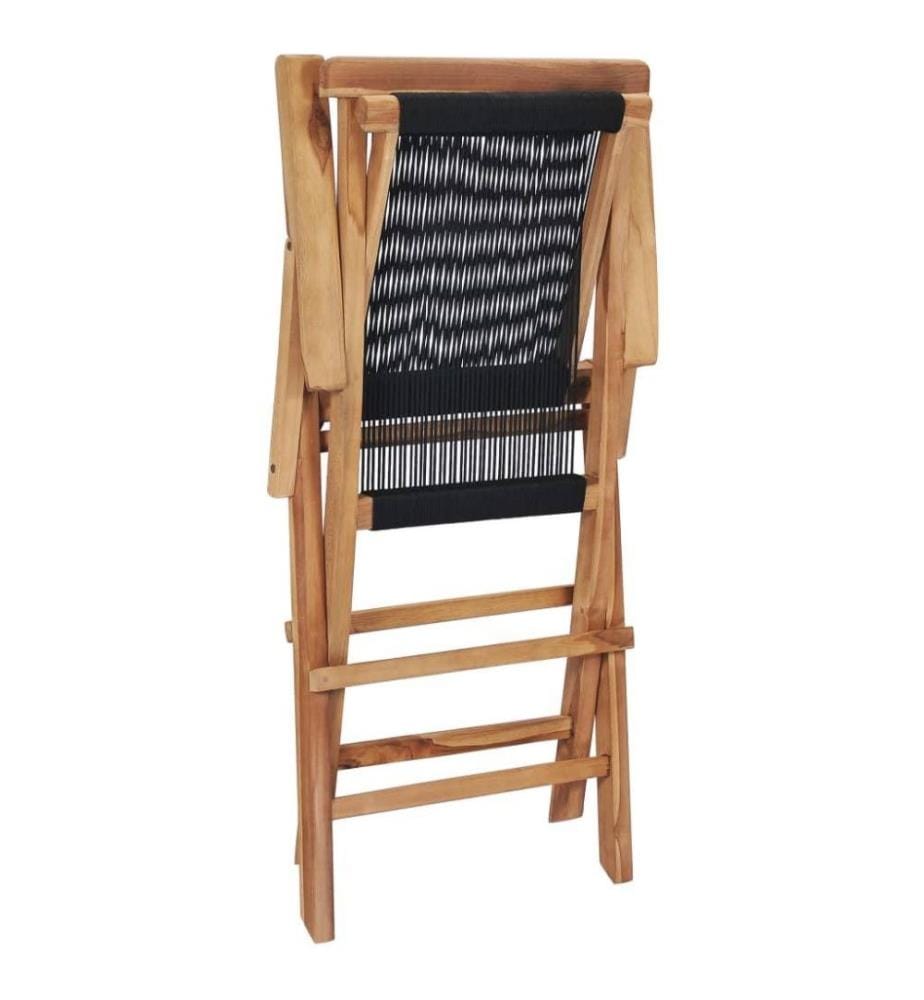Chaises pliables de jardin 2 pcs Bois de teck solide et corde