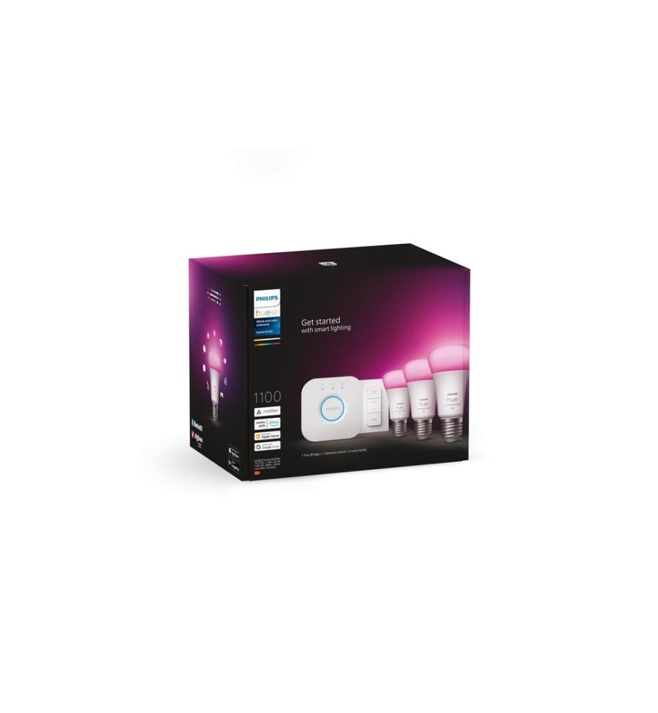 PHILIPS HUE - White & Color Ambiance E27 Set de 3 starters 1100 lm + variateur