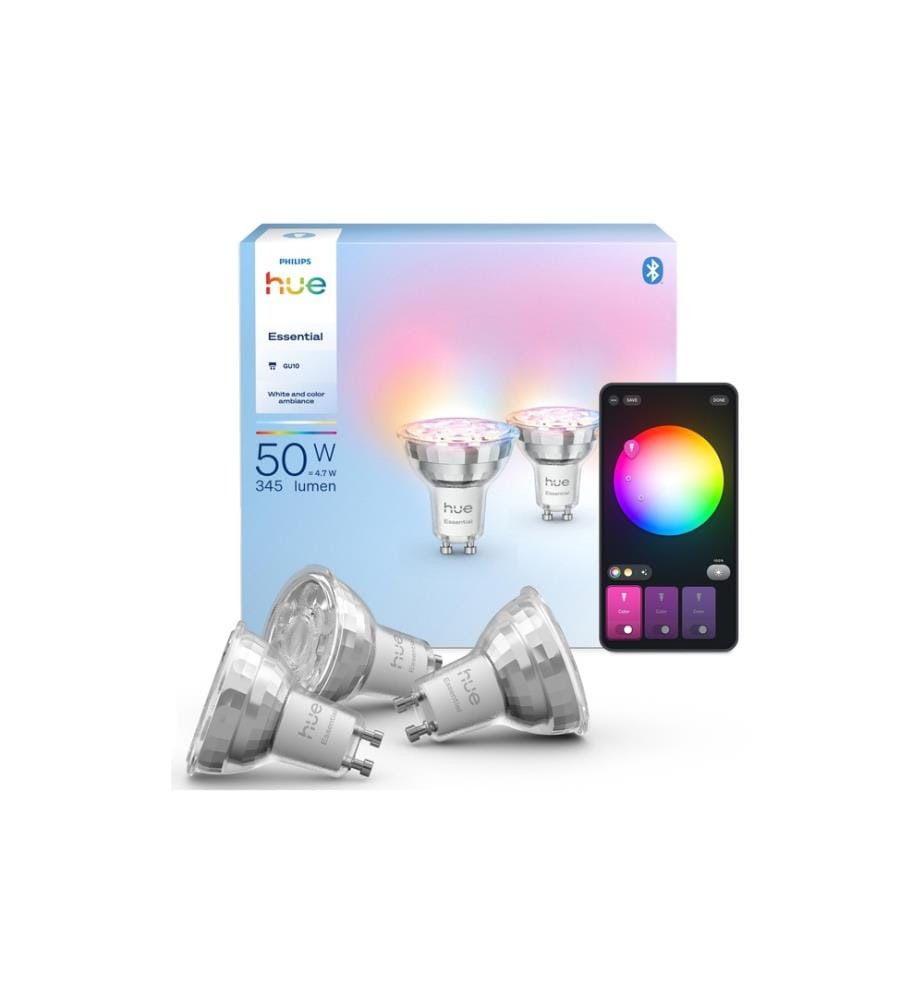 PHILIPS HUE - Ampoule Essential, GU10, 4.7 W, White & Colour, 3 pièces