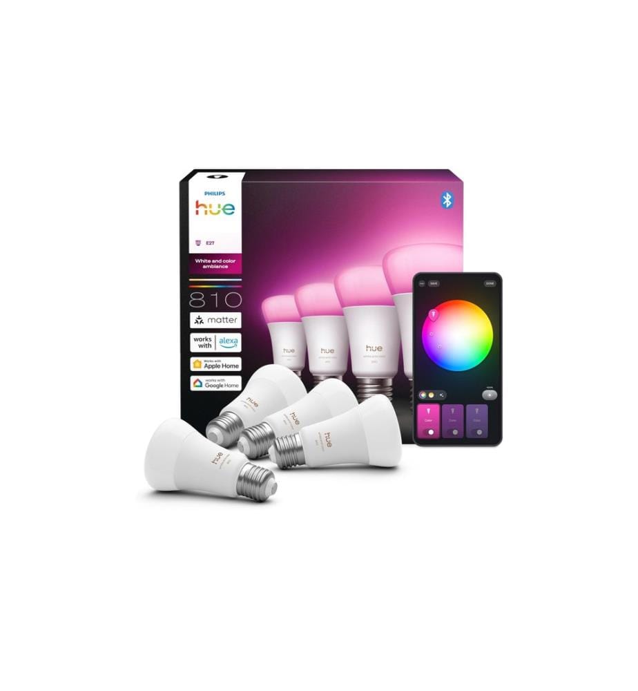 Philips Hue Leuchtmittel White & Col. Amb. E27 Viererpack 4 x 810 lm