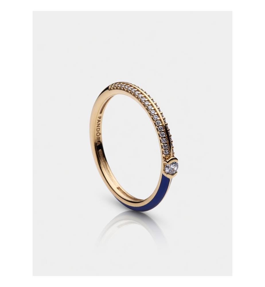 Pandora Silver-Gold Blue Enamel Ring - Gold