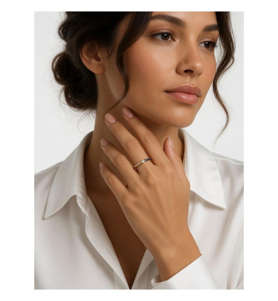 Pandora Silver-Gold Blue Enamel Ring - Gold