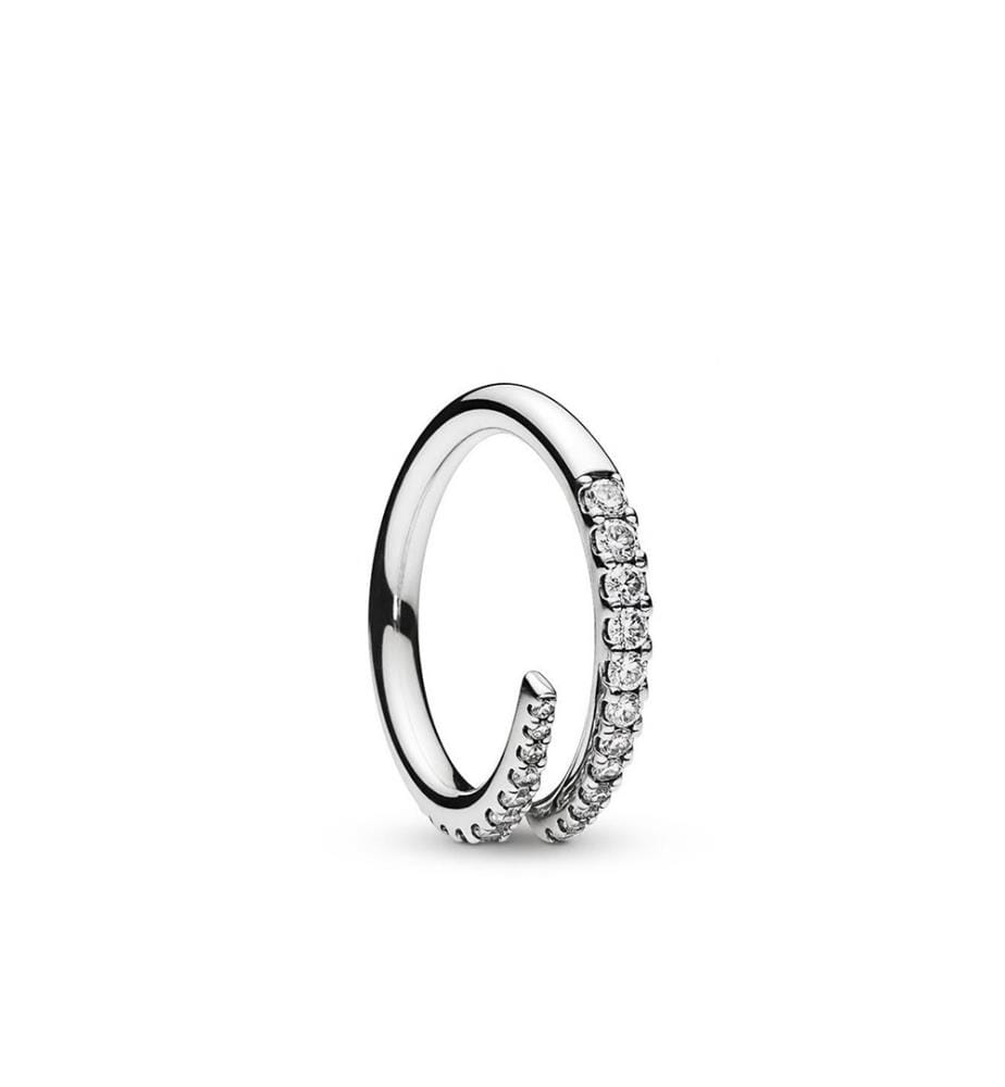 Silver Open Ring With Clear Cubic Zirconia - Silver