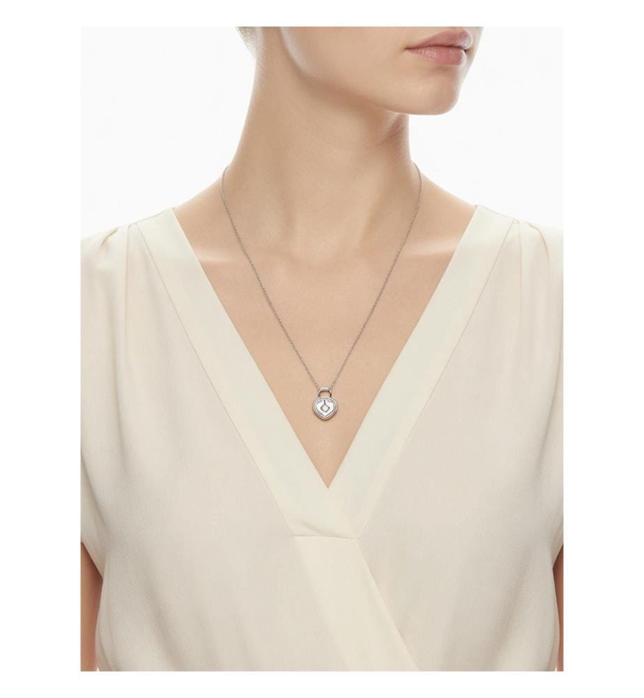 Heart-Shaped Padlock Necklace - Pink & Silver