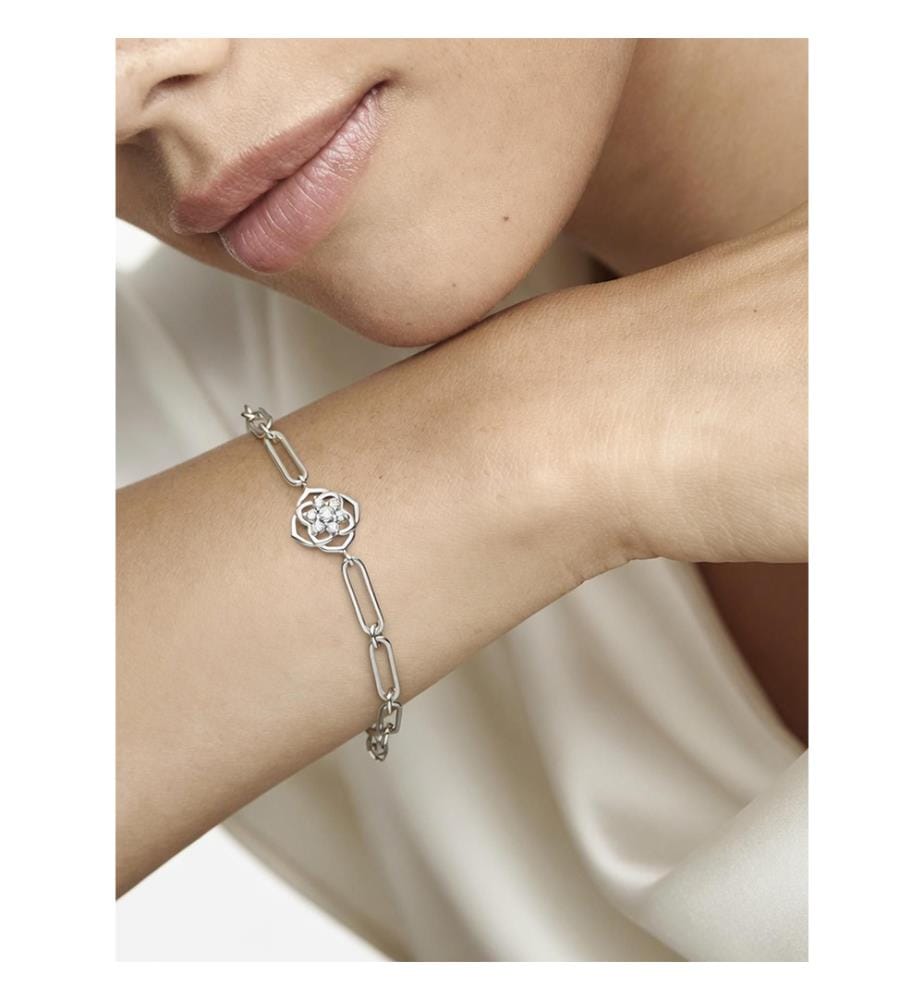 Rose Petals Link Bracelet - Silver