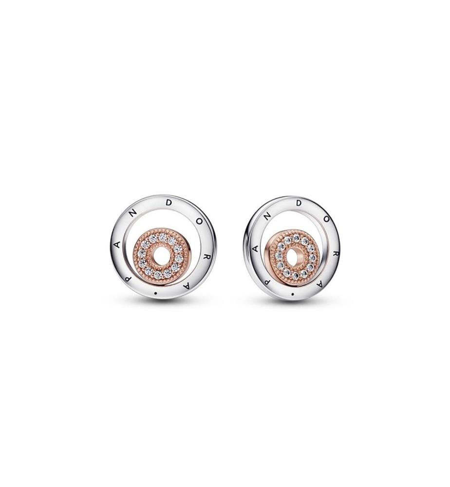 Pandora Signature Two-Tone Logo Circles Stud Earrings - Silver