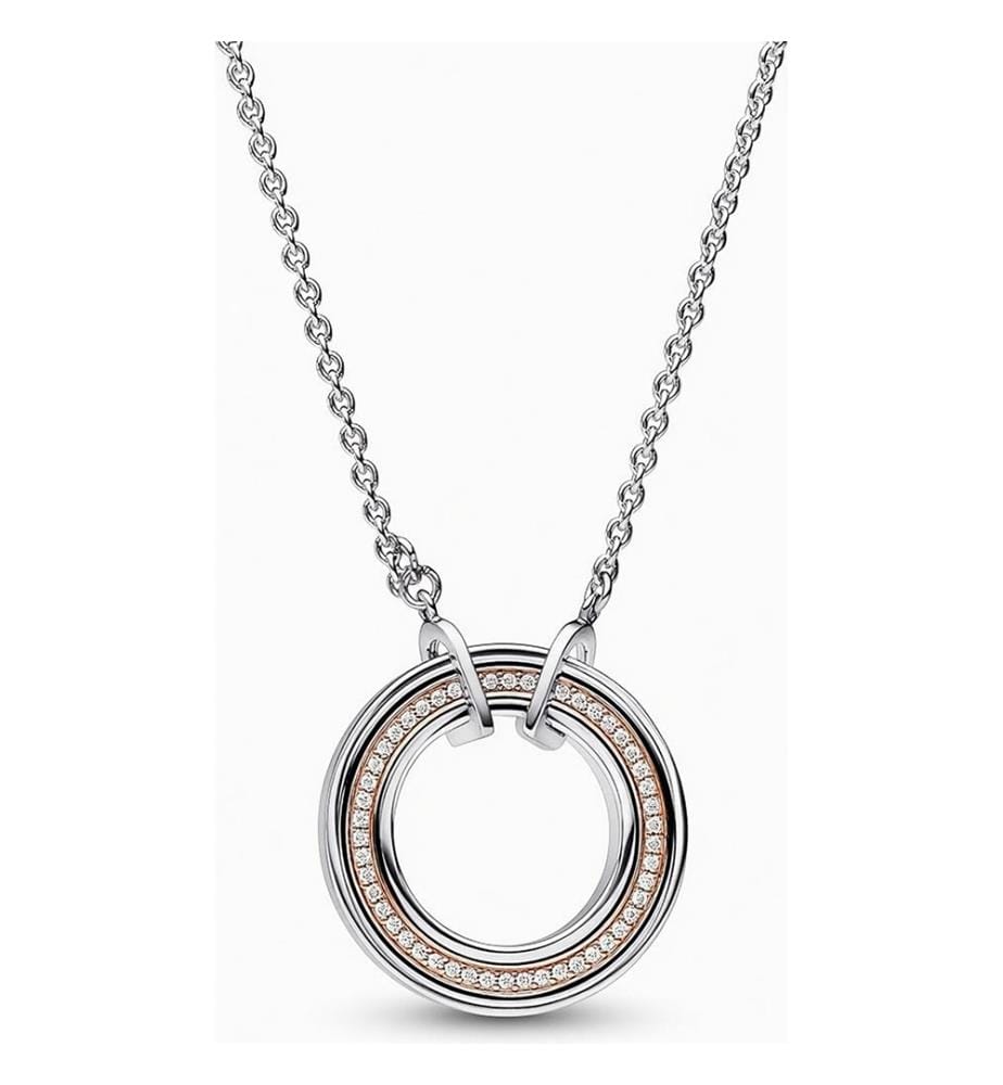 Pandora Signature Two Tone Logo & Pavé Necklace - Silver & Rose Gold
