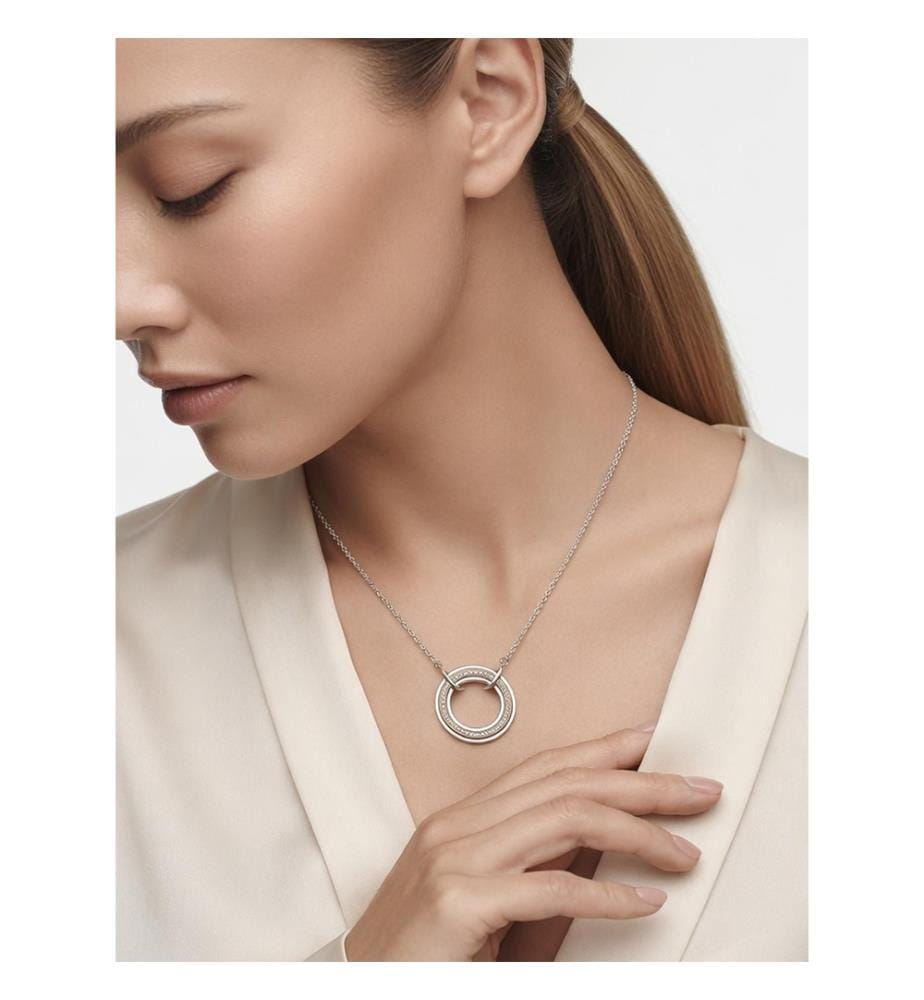 Pandora Signature Two Tone Logo & Pavé Necklace - Silver & Rose Gold