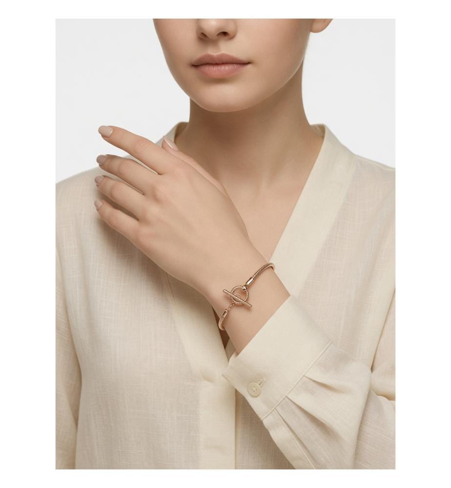 Snake Chain Sterling Silver T-Bar Bracelet - Rose Golden