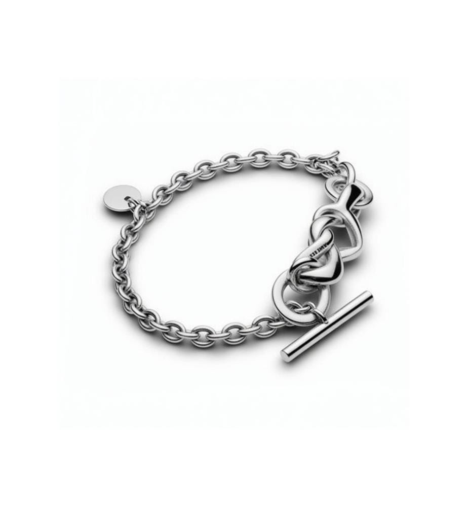Knotted Hearts Silver T-Bar Bracelet - Silver